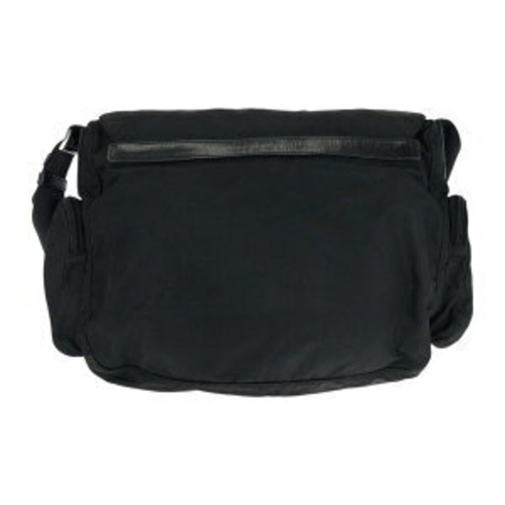 Prada Tessuto plate triangular leather messenger nylon bag black shoulder logo